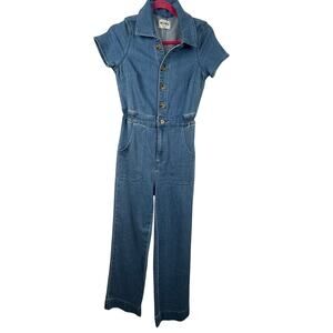 Show Me Your Mumu Denim Utility Jumpsuit MED Wide Leg Western Boho